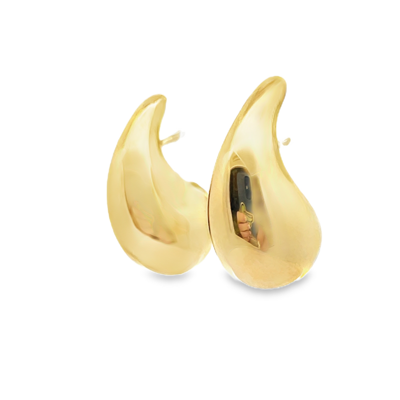 FREE-FORM PUFF TEARDROP EARRINGS; 14KY